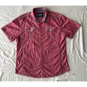 Buckle Black Mens 2XL Relaxed Fit Red Western Snap Shirt Short Sleeve Stretch